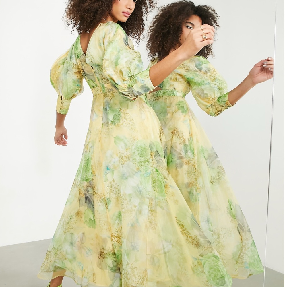 ASOS EDITION organza blouson sleeve midi dress - Picture 2 of 4